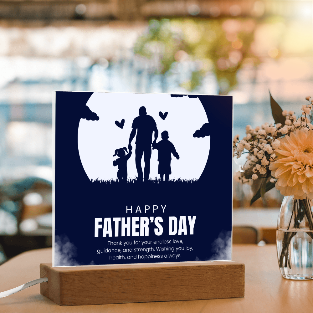 Father's Day Square Acrylic Plaque – LED Light-Up Gift for Dad
