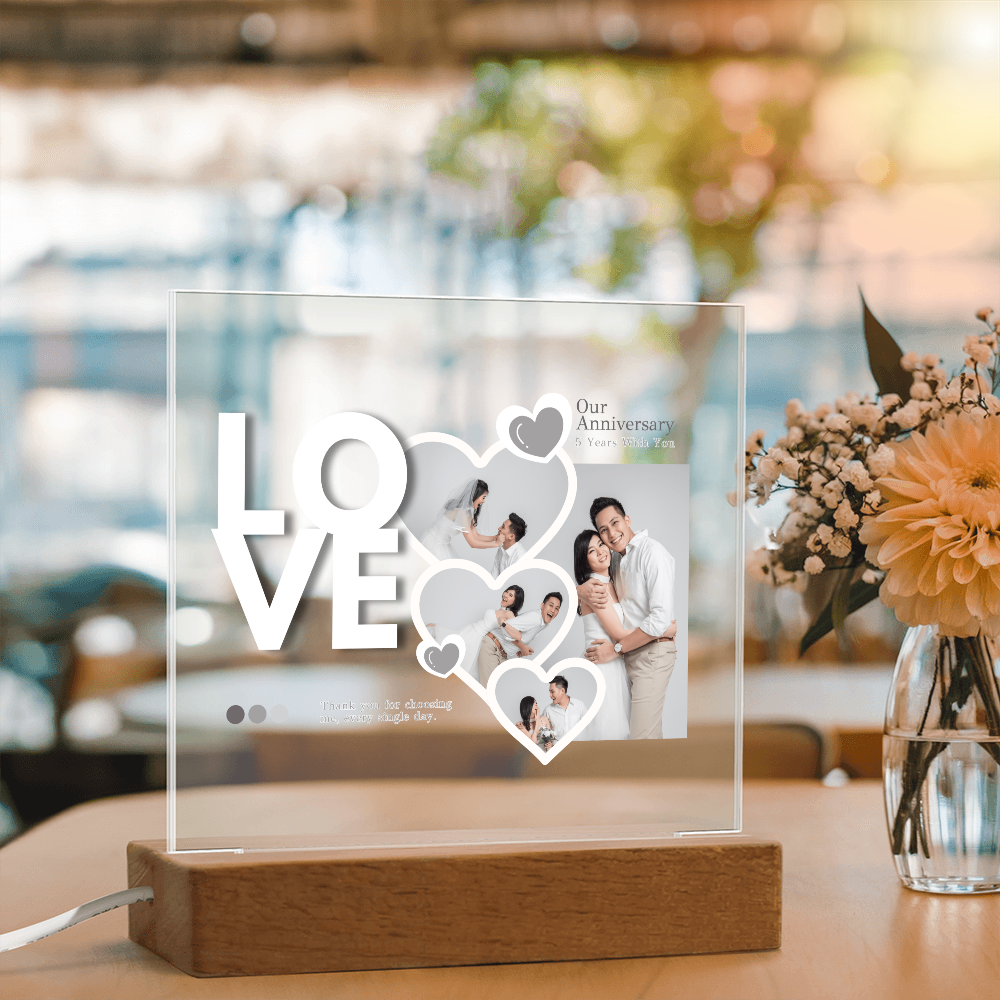 Personalized Anniversary Square Acrylic Plaque – A Lighted Keepsake of Your Love