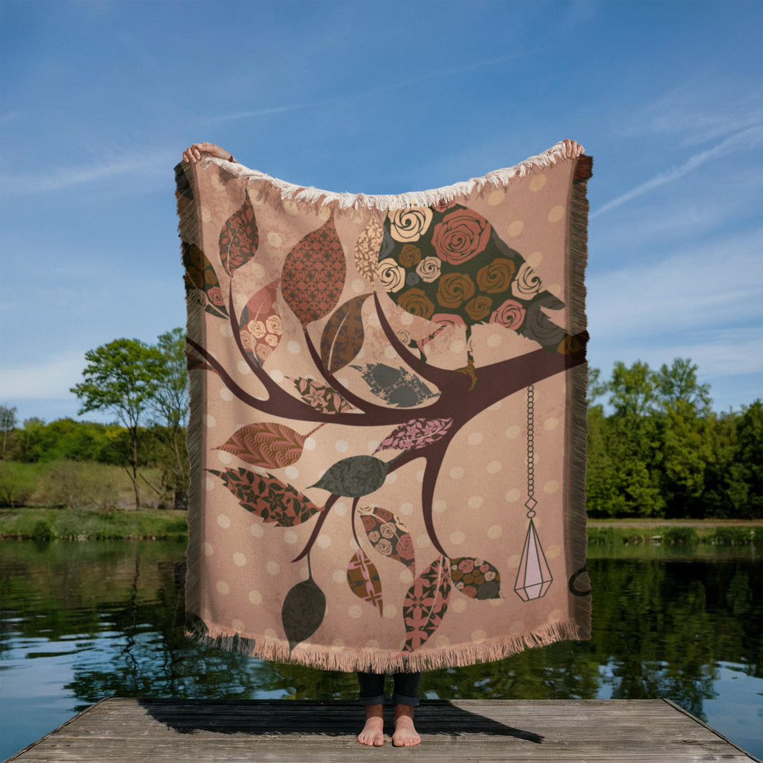 Birds and Roses Boho Blanket
